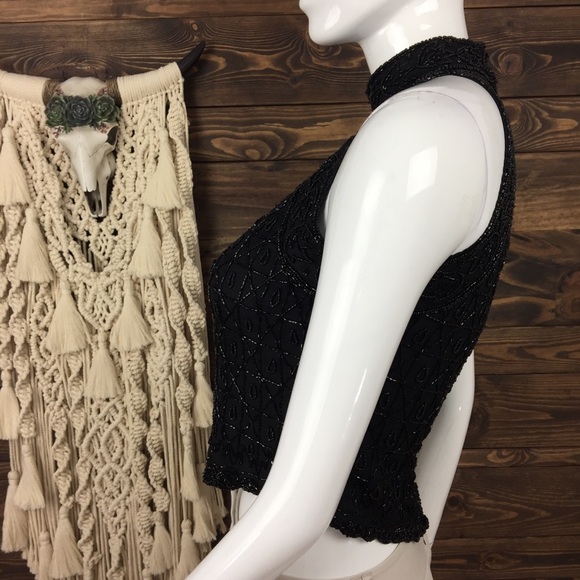 Cote D’azur | Beaded Halter Evening Silk Top - Picture 5 of 8